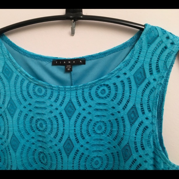 TIANA B. turquoise lace sleeveless A-Line lined dress. Size 10, NWOT - Picture 3 of 5